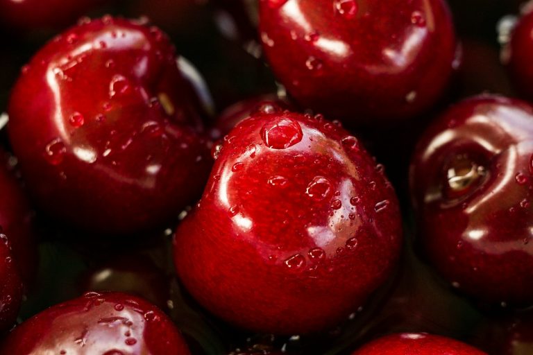 Cerises rouges fraîches, fruit qui donne son nom à la note cerise en parfumerie