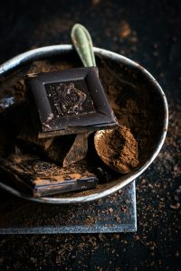 chocolat noir et poudre de cacao, matières évoquées dans un parfum gourmand