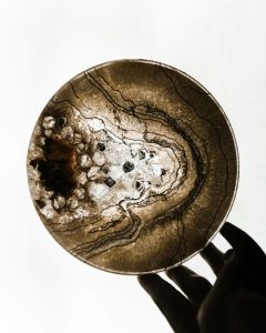 Masse ronde brune et blanche, texture cireuse — étapes d'extraction en parfumerie — Noble Essence